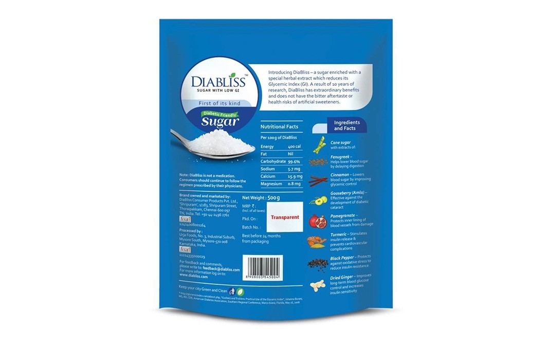 Diabliss Diabetic Friendly Sugar    Pack  500 grams